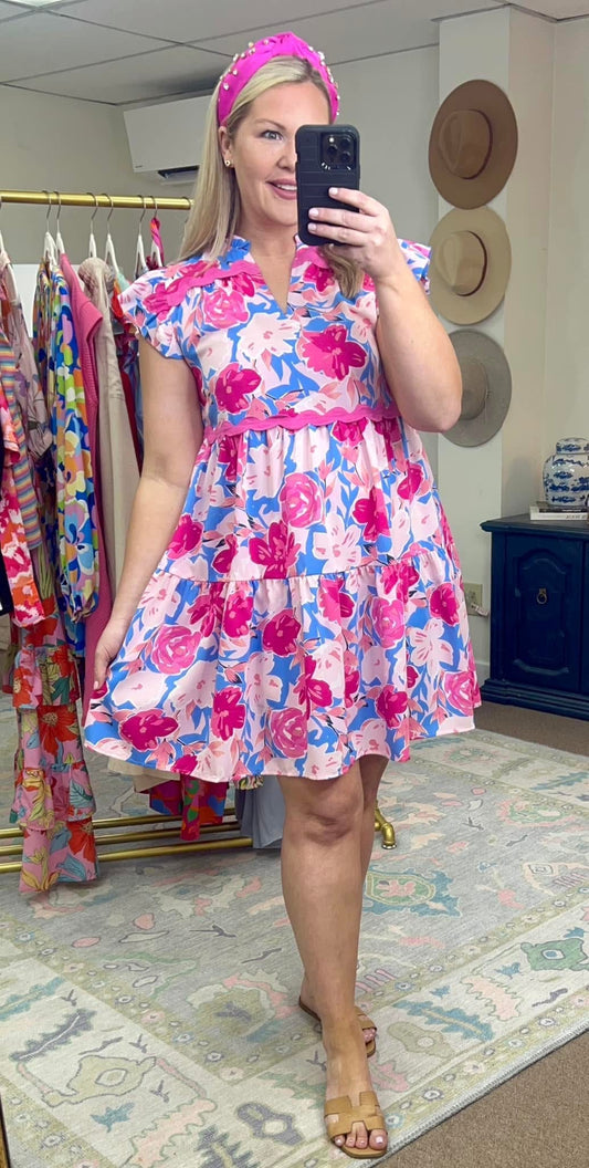 *MORE COLORS* Floral Print Ric-Rac Dress