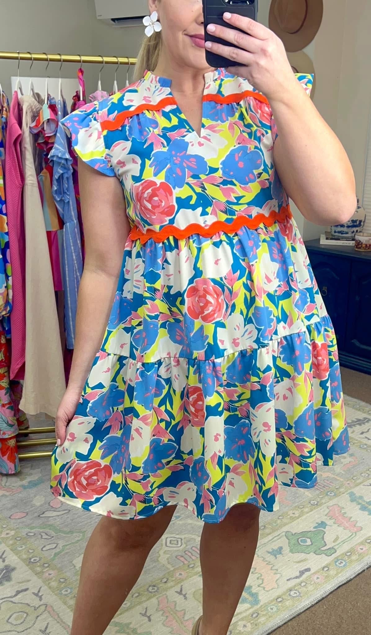 *MORE COLORS* Floral Print Ric-Rac Dress