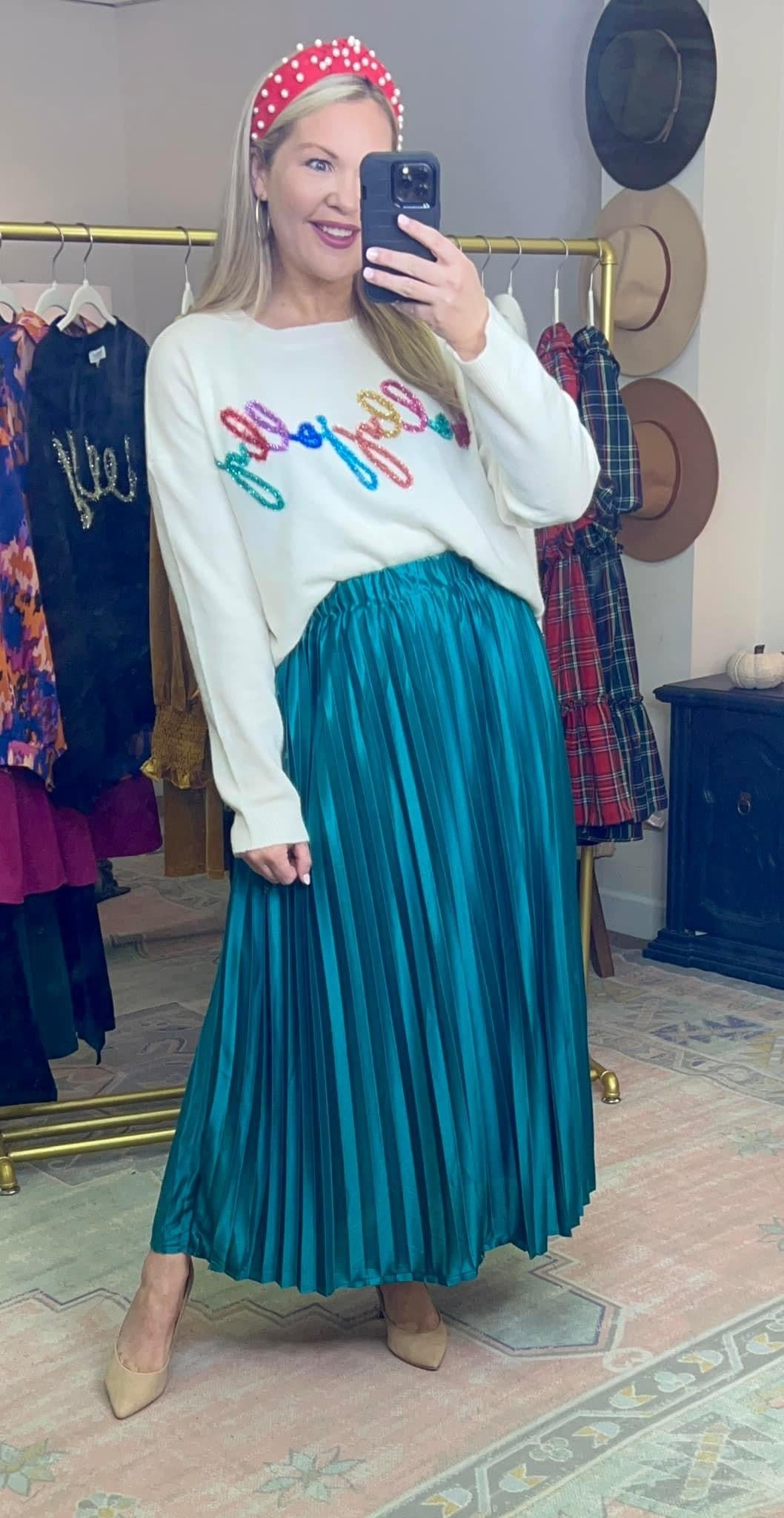 Made Ya Look Satin Pleated Maxi Skirt