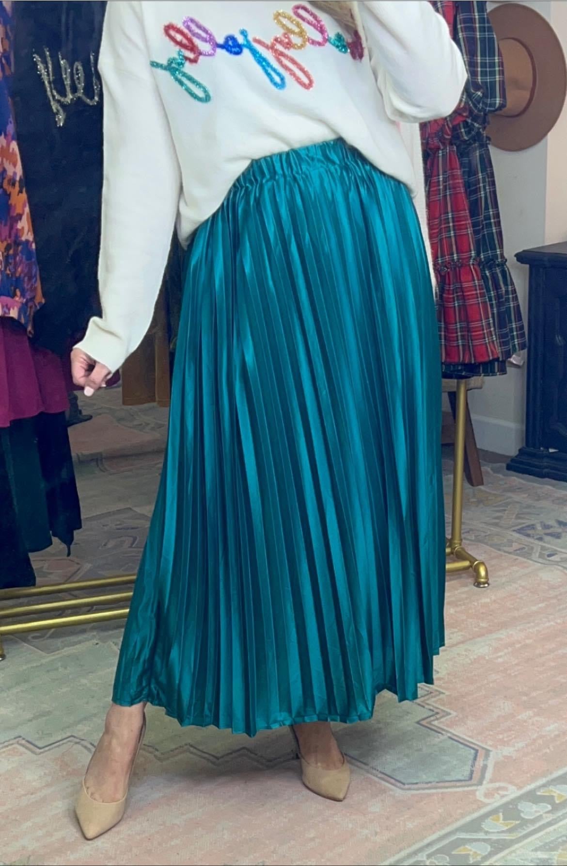 Made Ya Look Satin Pleated Maxi Skirt