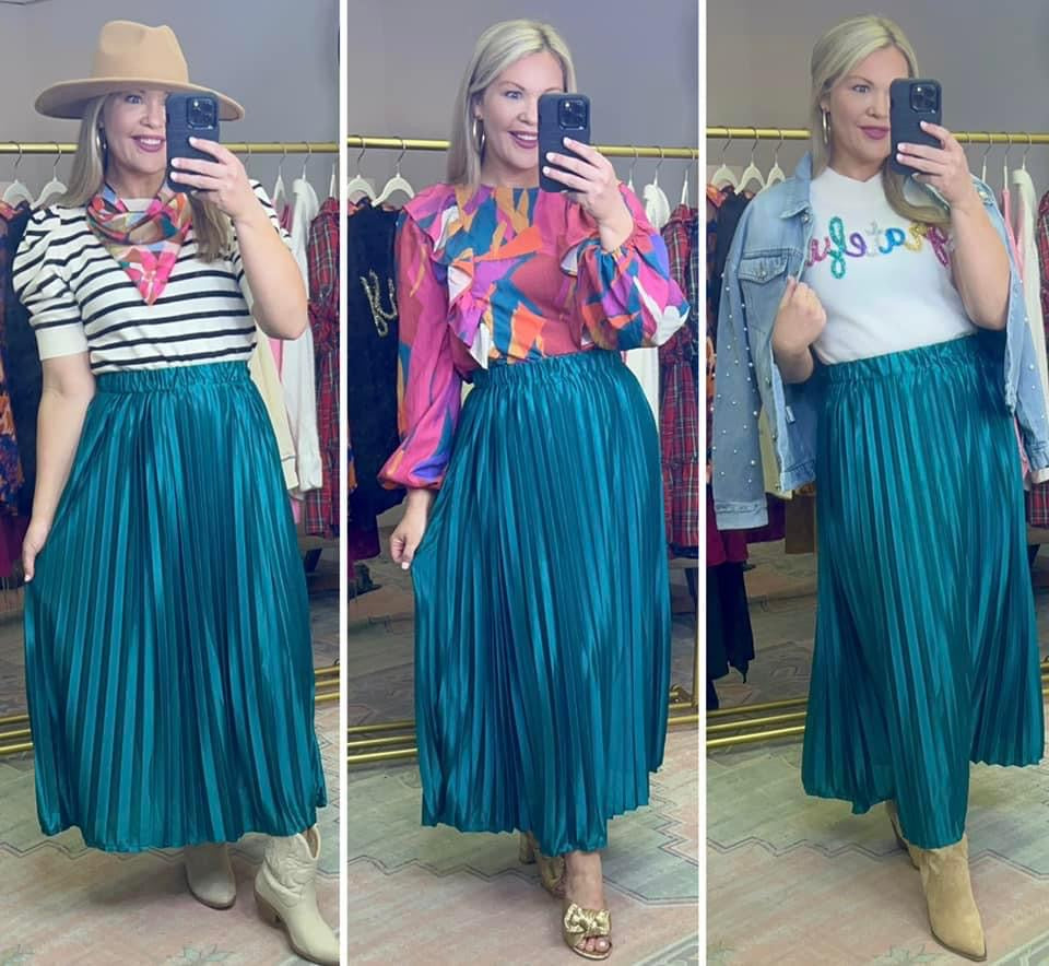 Made Ya Look Satin Pleated Maxi Skirt