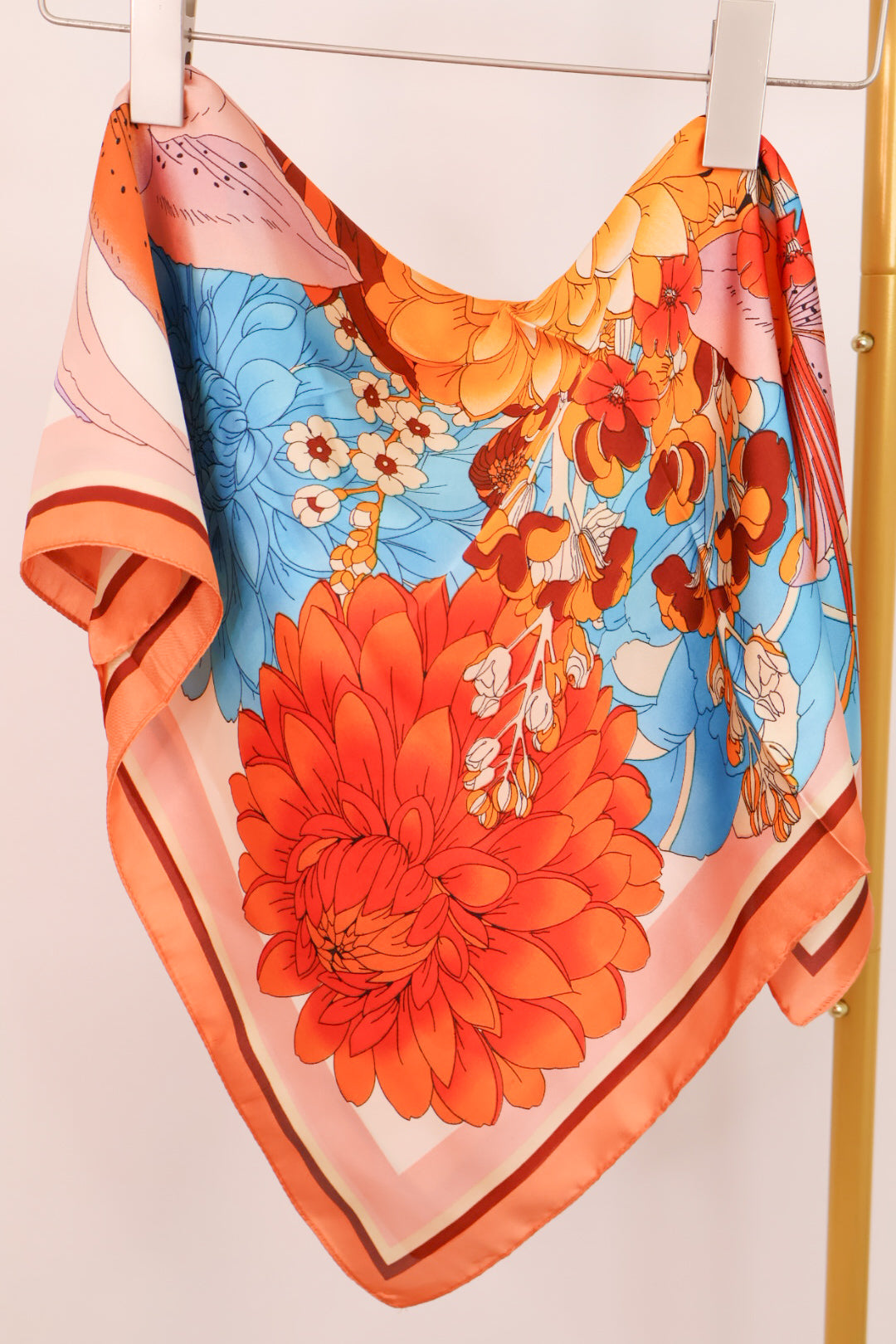 Vintage Blooms Silk Neck Scarf in Orange