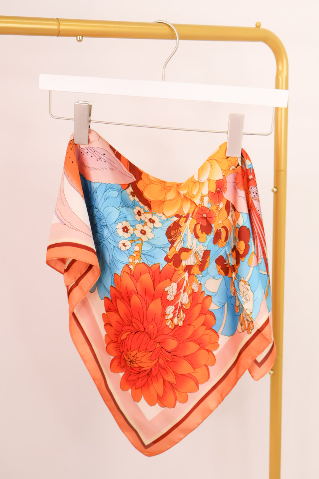 Vintage Blooms Silk Neck Scarf in Orange