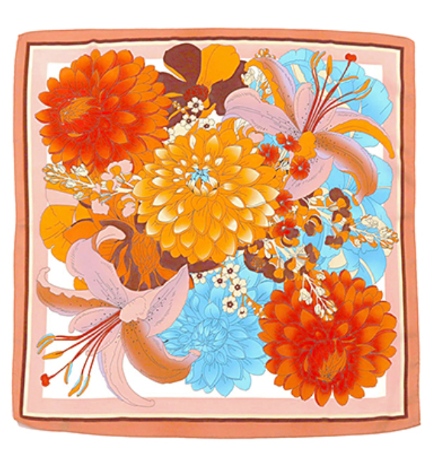 Vintage Blooms Silk Neck Scarf in Orange