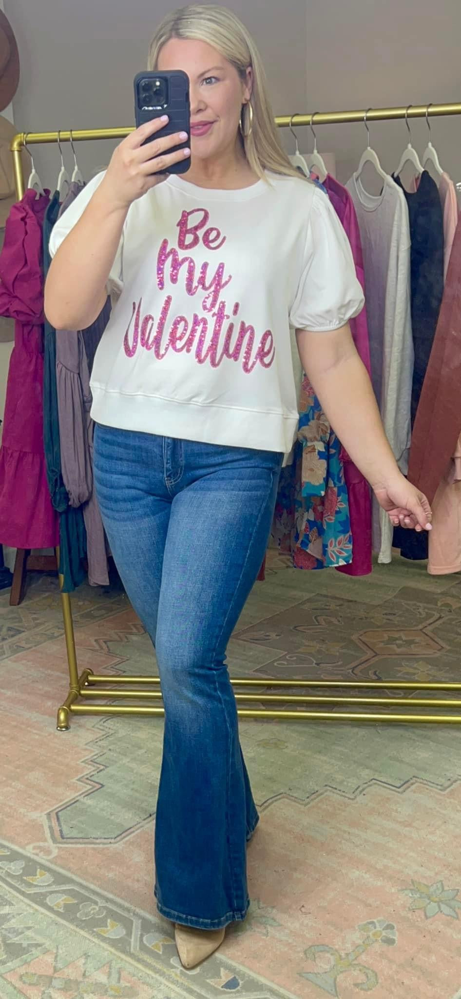 Be My Valentine Sequin Puff Sleeve Top