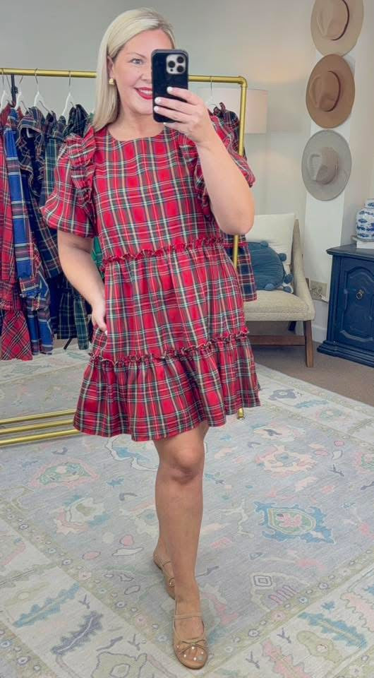 ENTRO: Tartan Plaid Ruffle Dress