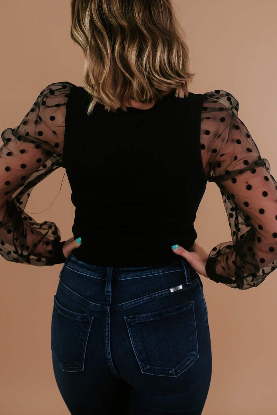 Still Dot It Mesh Sleeve Top