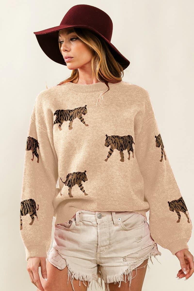 Tiger Balloon Sleeve Sweater