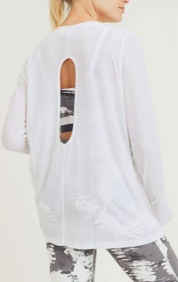 Mono B Black Mesh Open Back Long Sleeve Athleisure Top