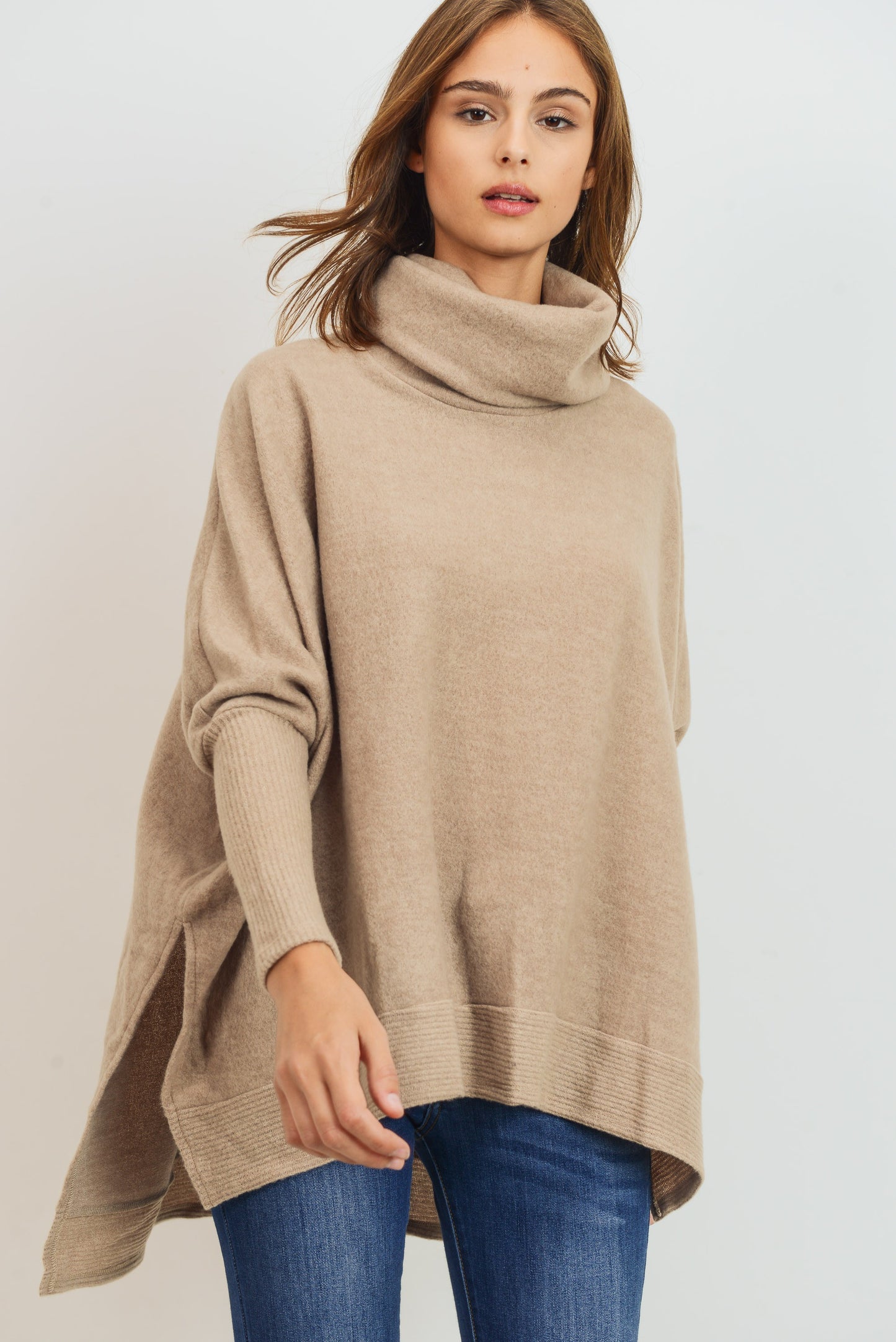 **MORE COLORS** Brushed Split Side Cowl Neck Tunic