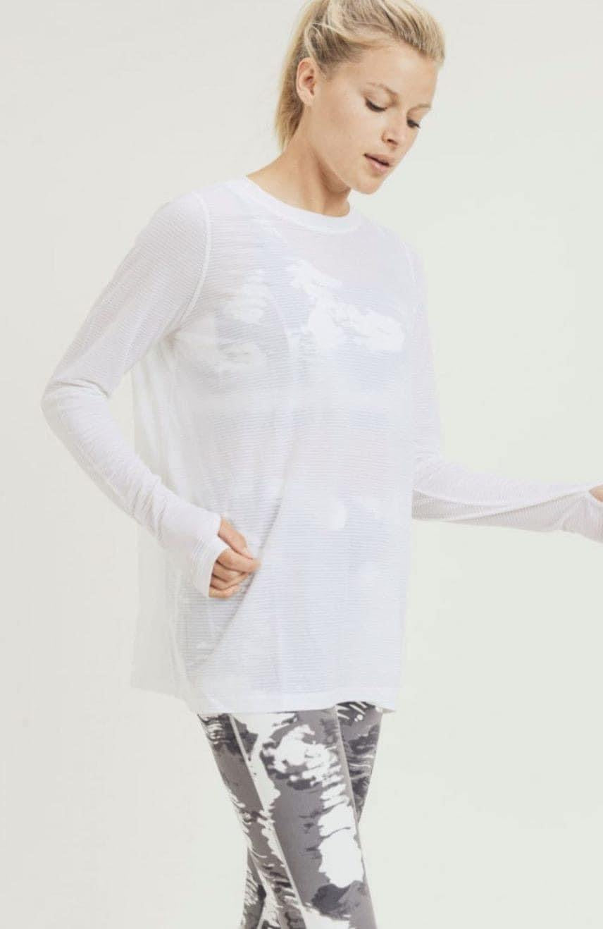 Mono B Black Mesh Open Back Long Sleeve Athleisure Top