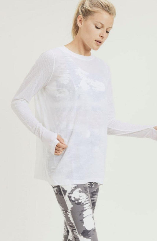 Mono B Black Mesh Open Back Long Sleeve Athleisure Top