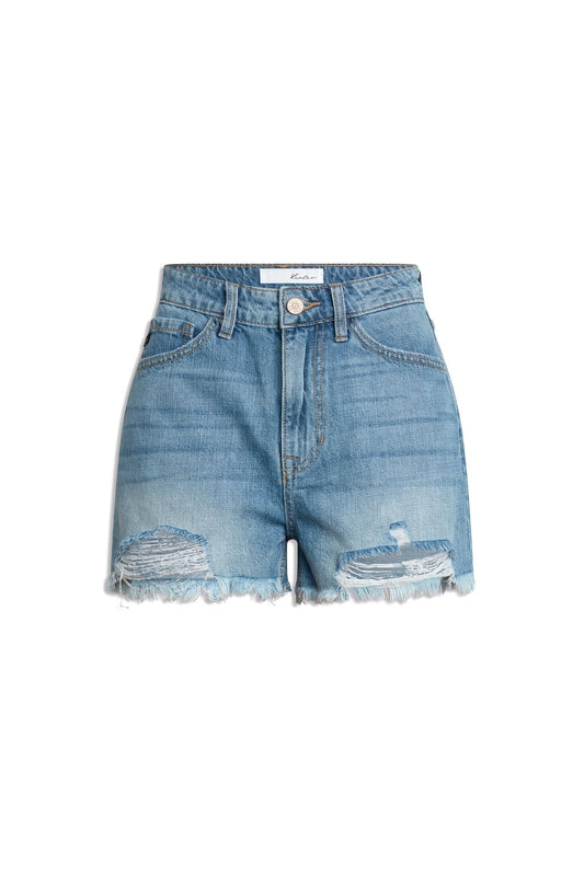 KANCAN: High Rise Mom Raw Hem Shorts