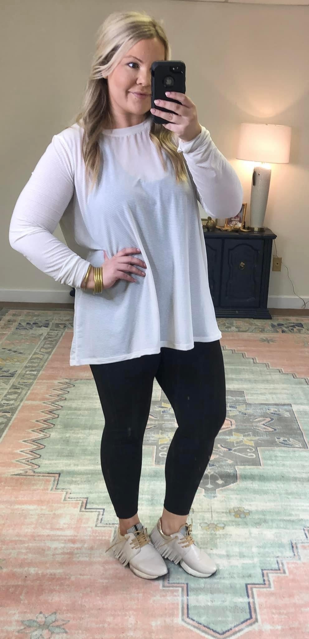 Mono B Black Mesh Open Back Long Sleeve Athleisure Top