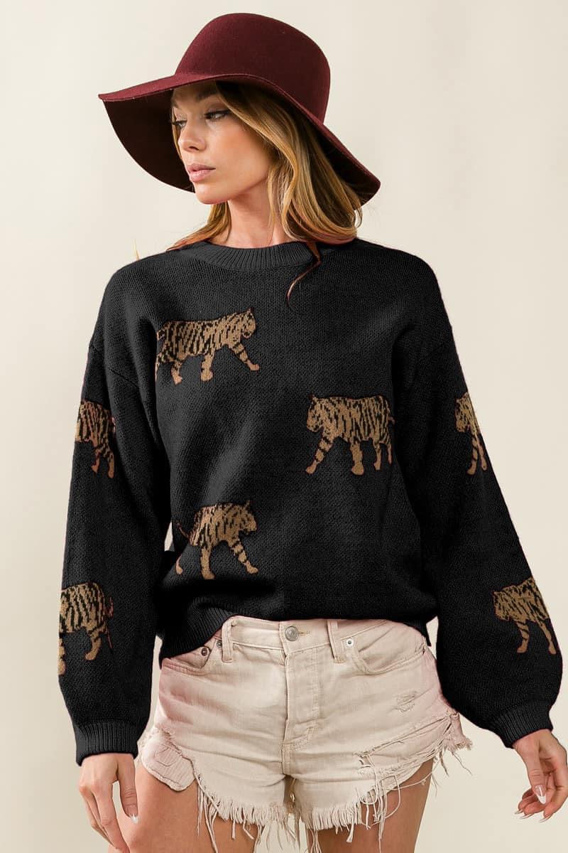 Tiger Balloon Sleeve Sweater