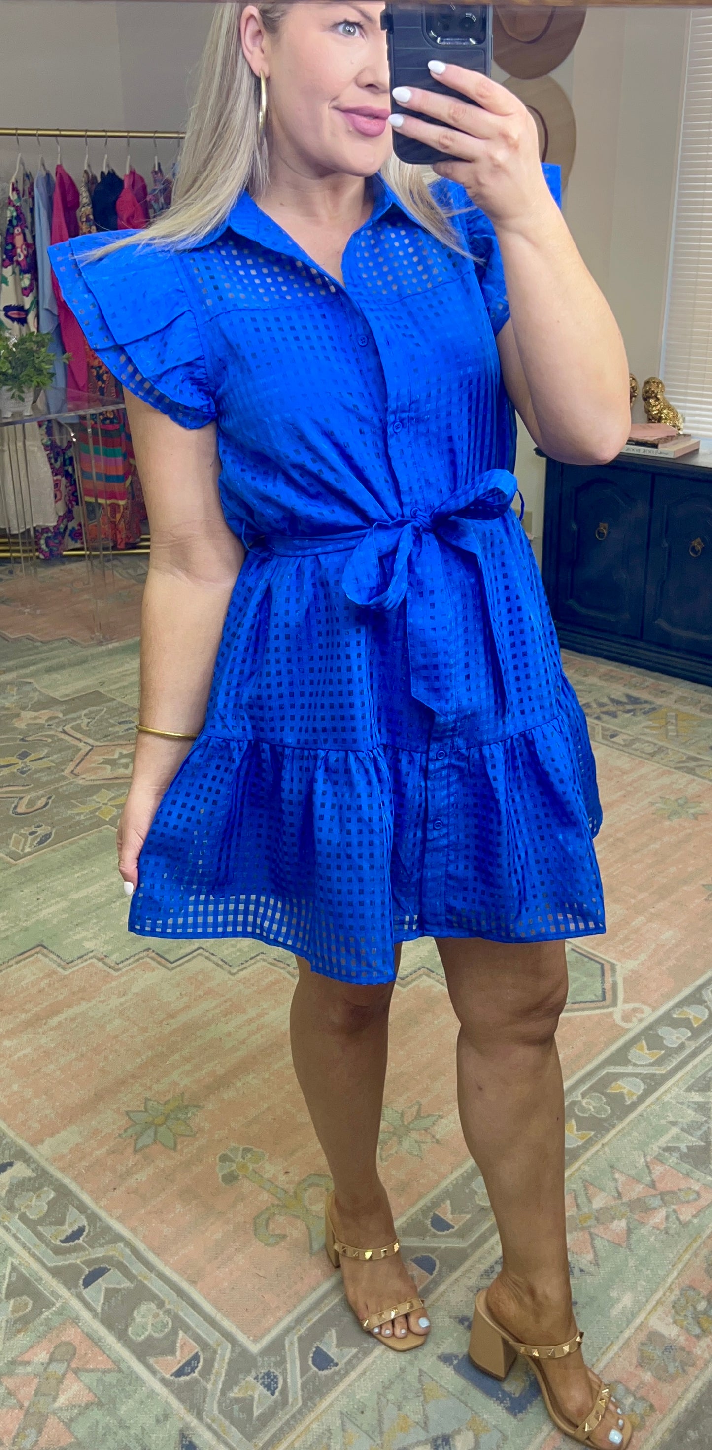 Organza Grid Ruffle Mini Dress