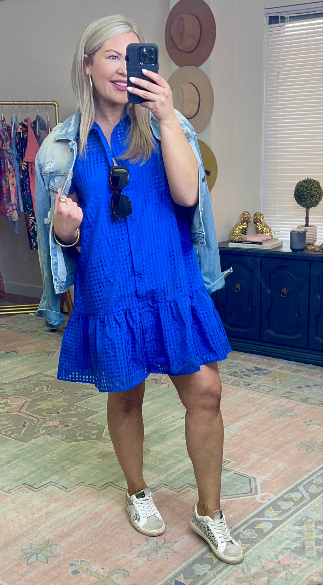 Organza Grid Ruffle Mini Dress
