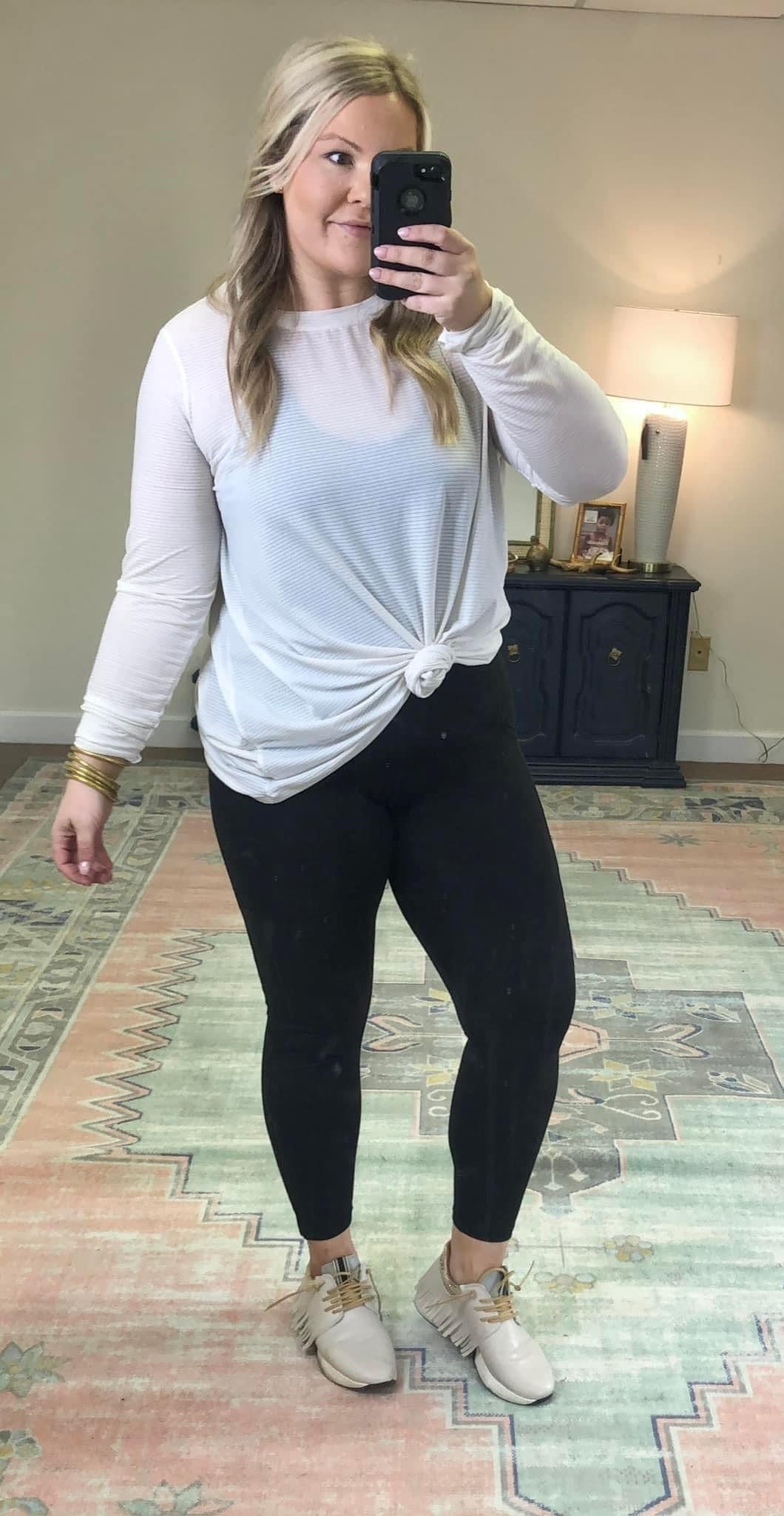 Mono B Black Mesh Open Back Long Sleeve Athleisure Top