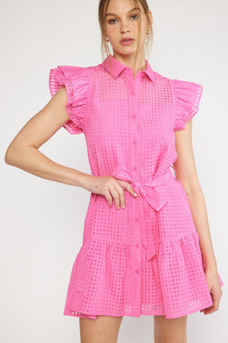 Organza Grid Ruffle Mini Dress