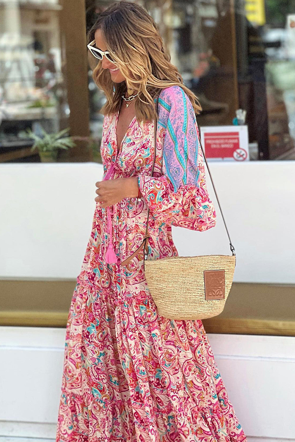 Red Boho Paisley Print Maxi Dress