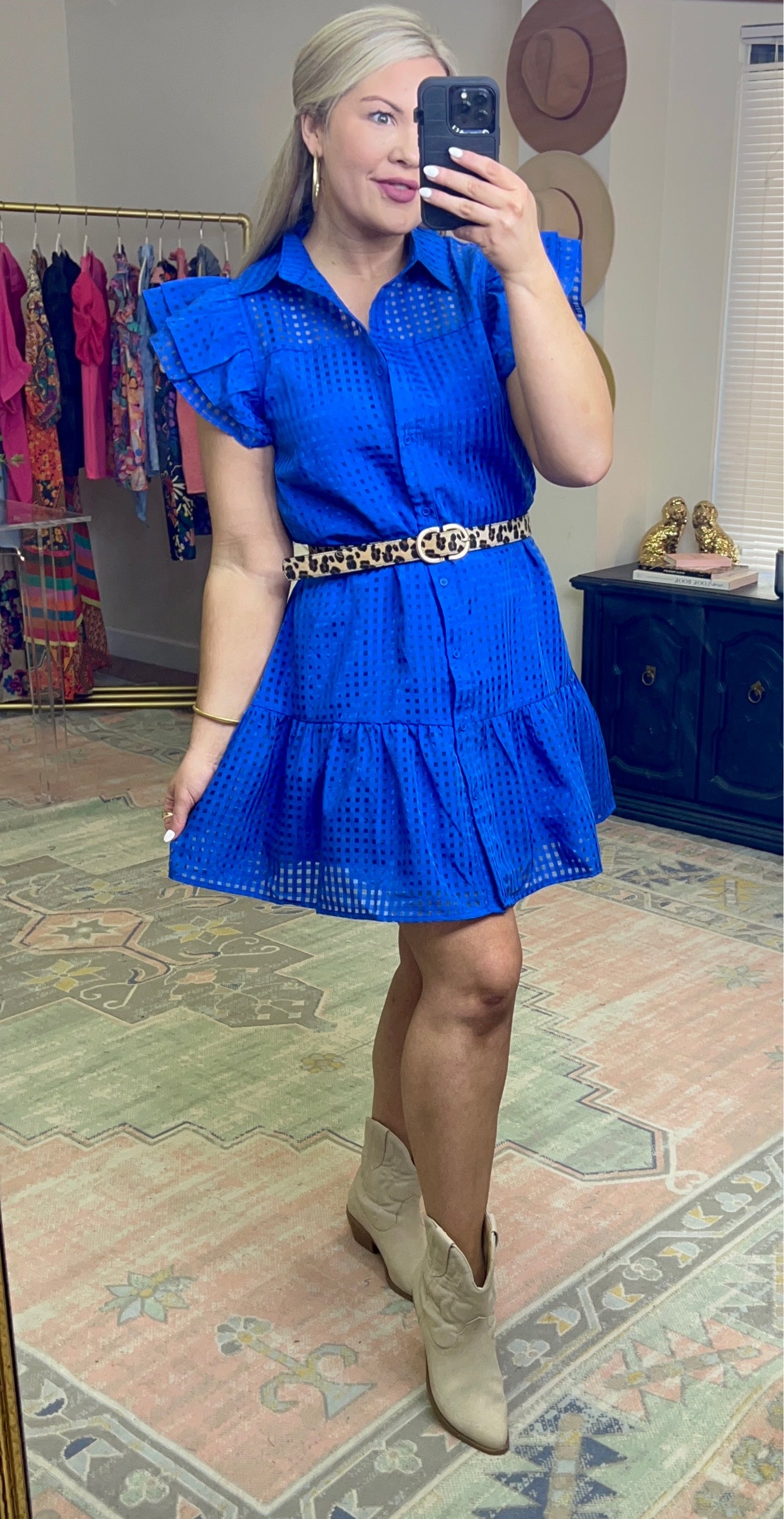 Organza Grid Ruffle Mini Dress