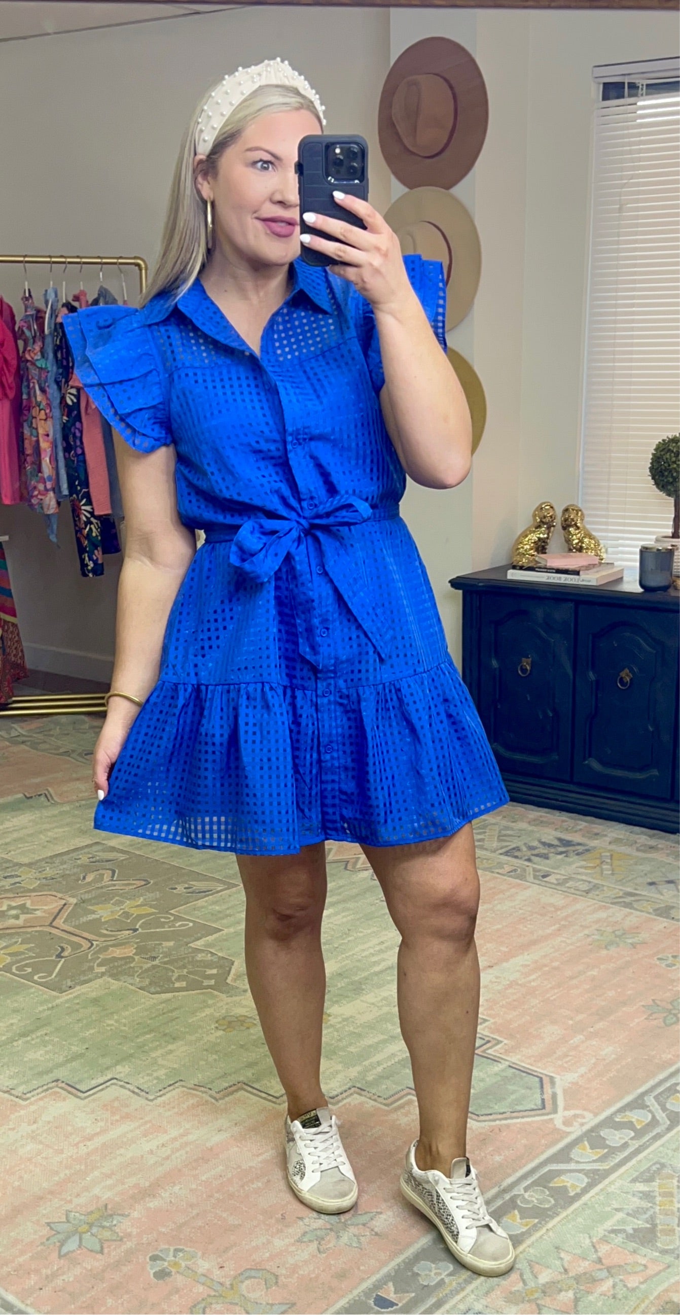 Organza Grid Ruffle Mini Dress