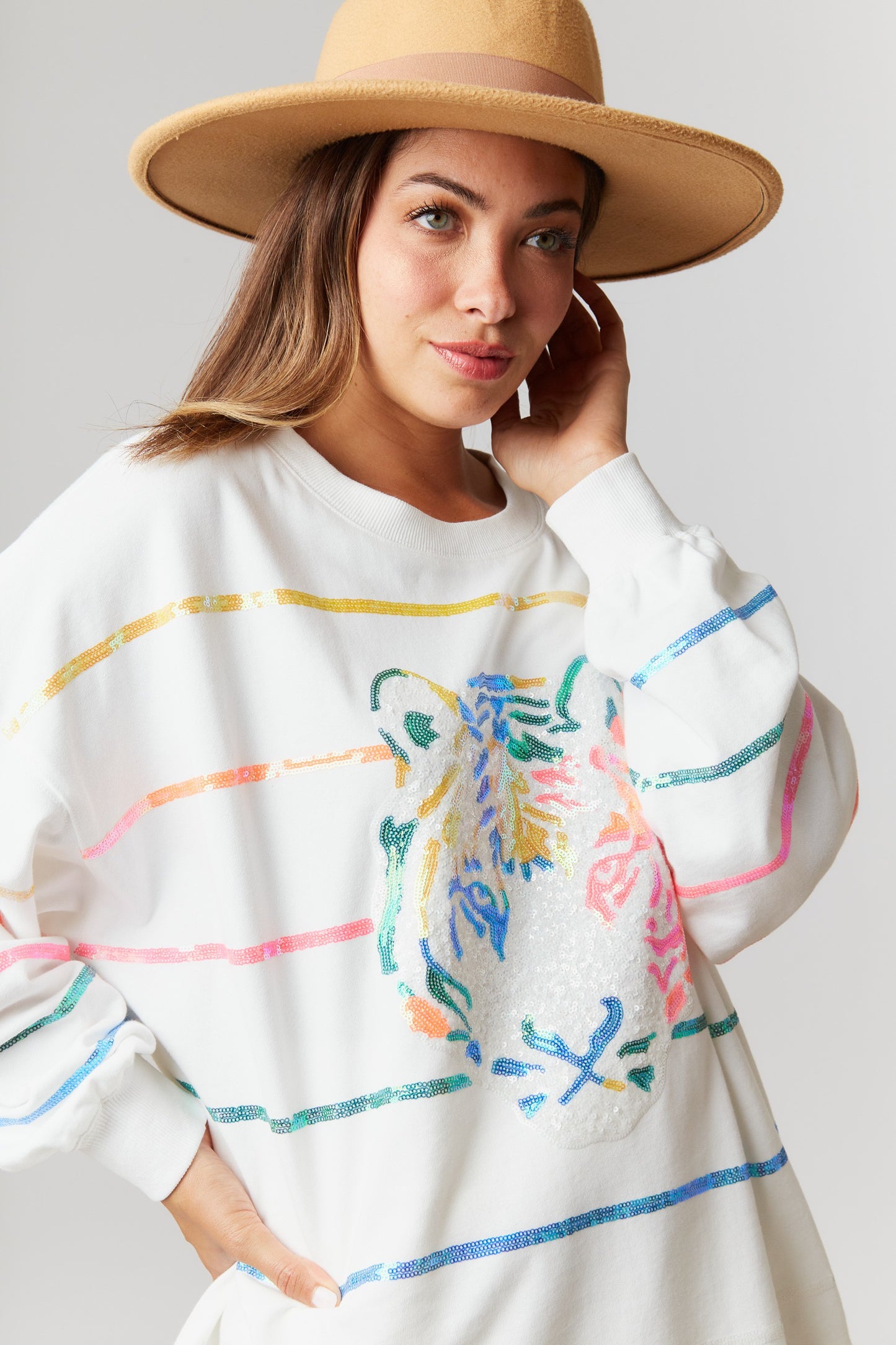 Tiger Sequin Oversized Pullover Top