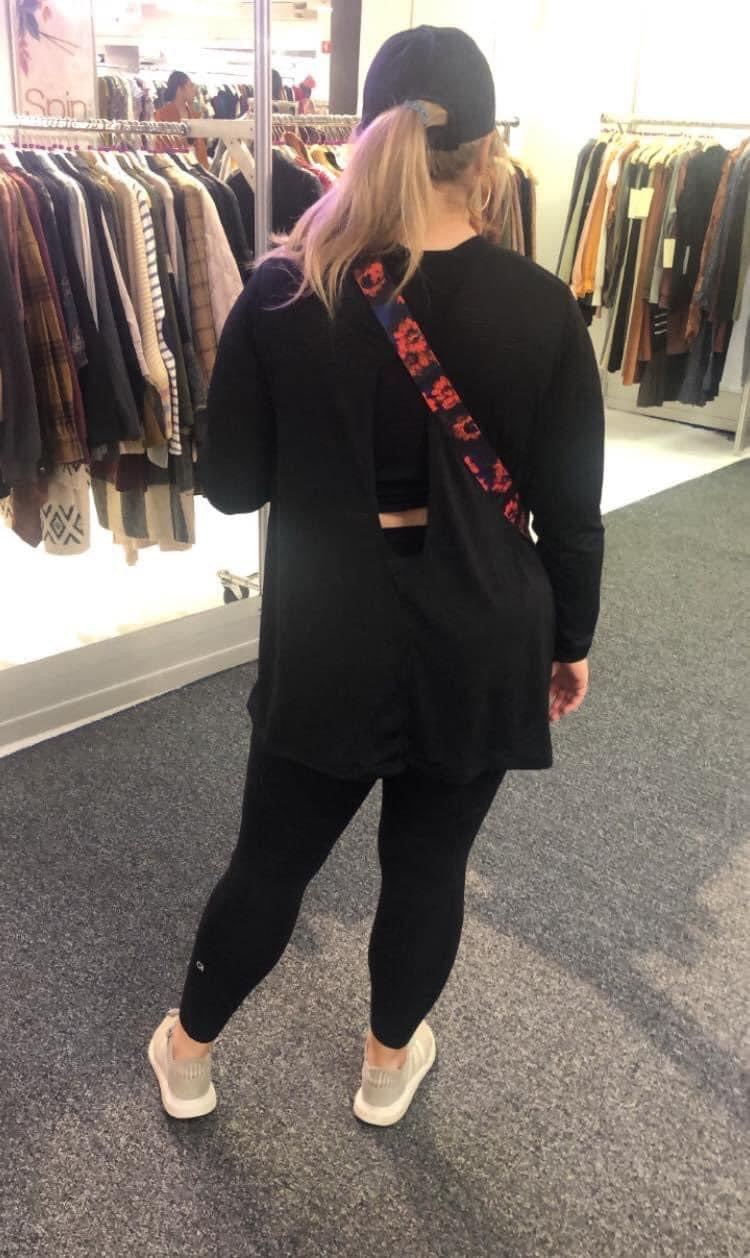 Mono B Black Mesh Open Back Long Sleeve Athleisure Top