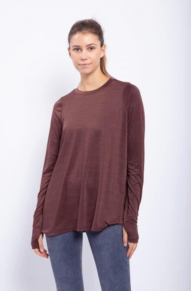 Mono B Black Mesh Open Back Long Sleeve Athleisure Top