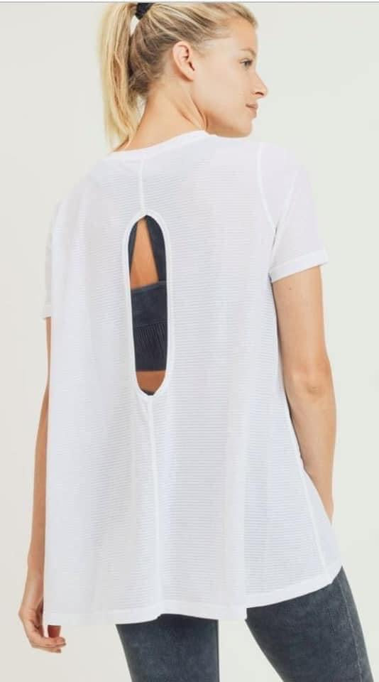 Mono B Short Sleeve Open Back Mesh Top