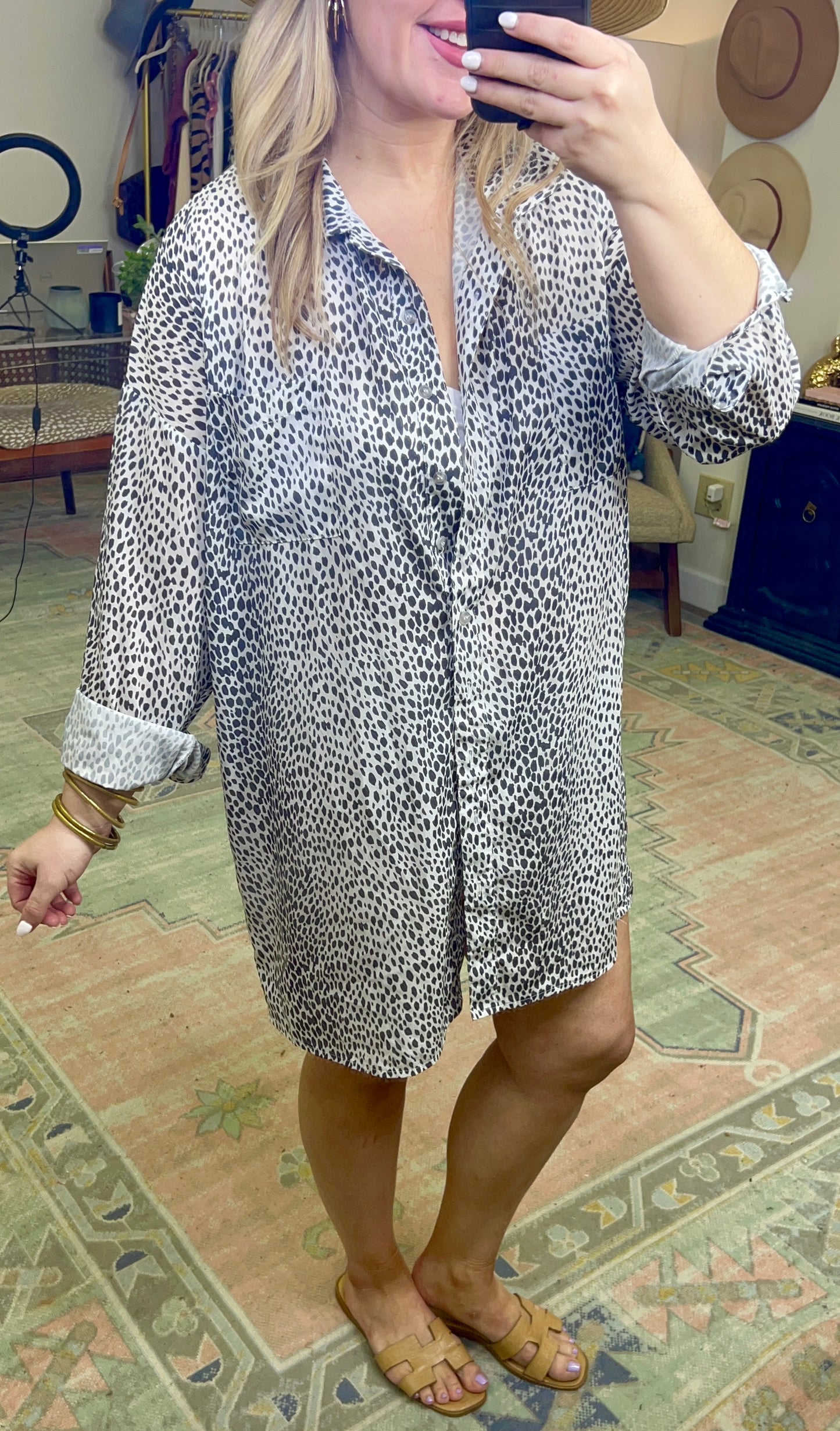 Animal Instinct Printed Button Down Tunic