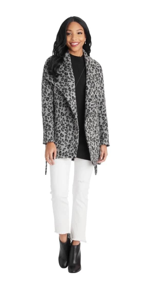 MUD PIE: Gray Leopard Print Coat