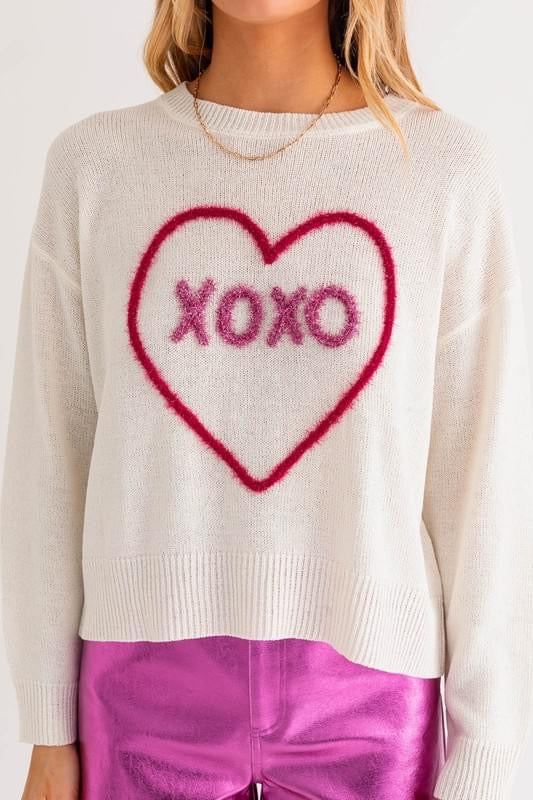 XOXO Heart Puff Script Sweater