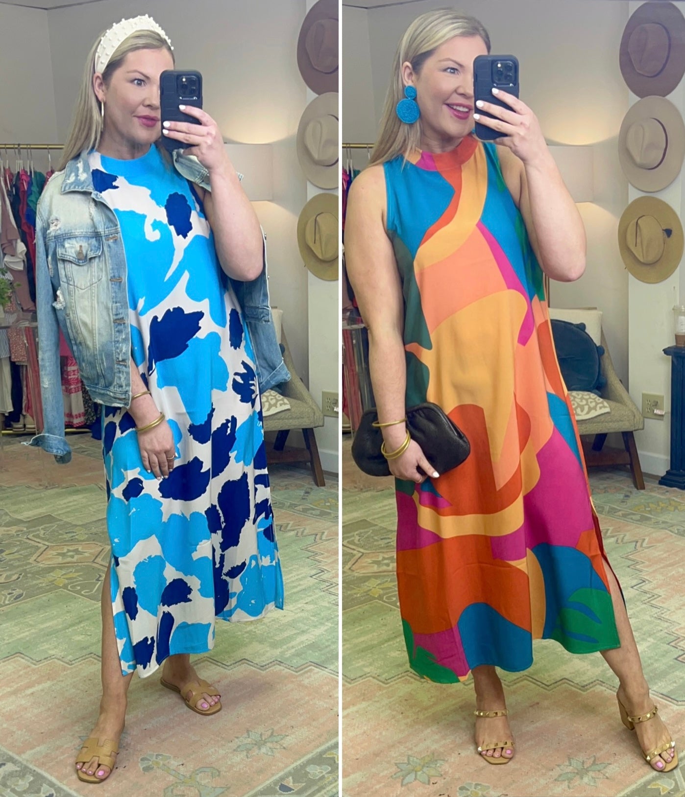 Printed Mock Neck Midi Dress