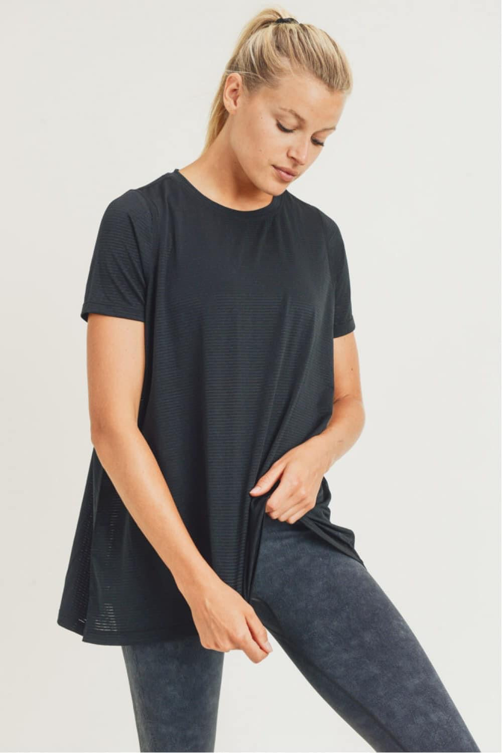 Mono B Short Sleeve Open Back Mesh Top