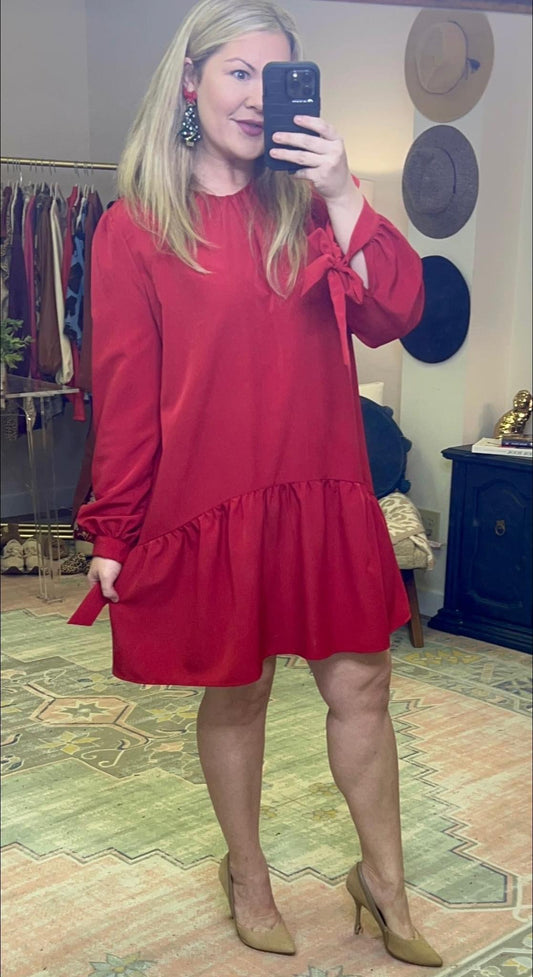Flounce Hem Bow Sleeve Dress