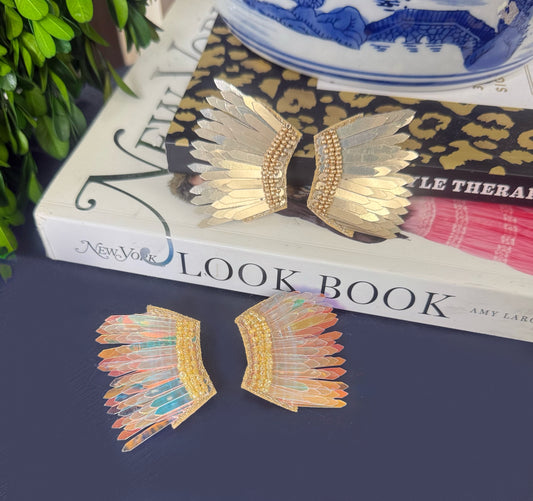 **MORE COLORS** Extraordinary Evening Sequin Beaded Wing Earrings