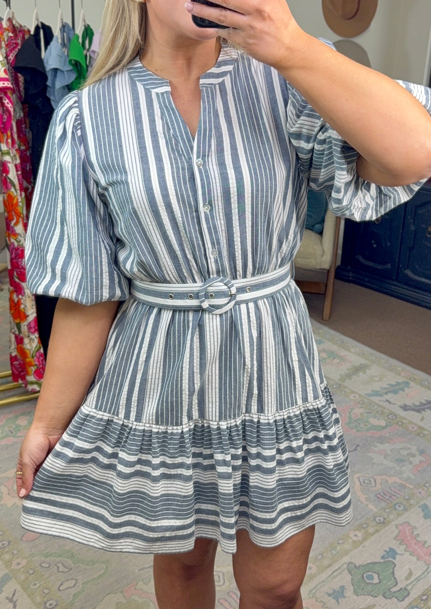 ENTRO: Memories Of Us Stripe Puff Sleeve Mini Dress