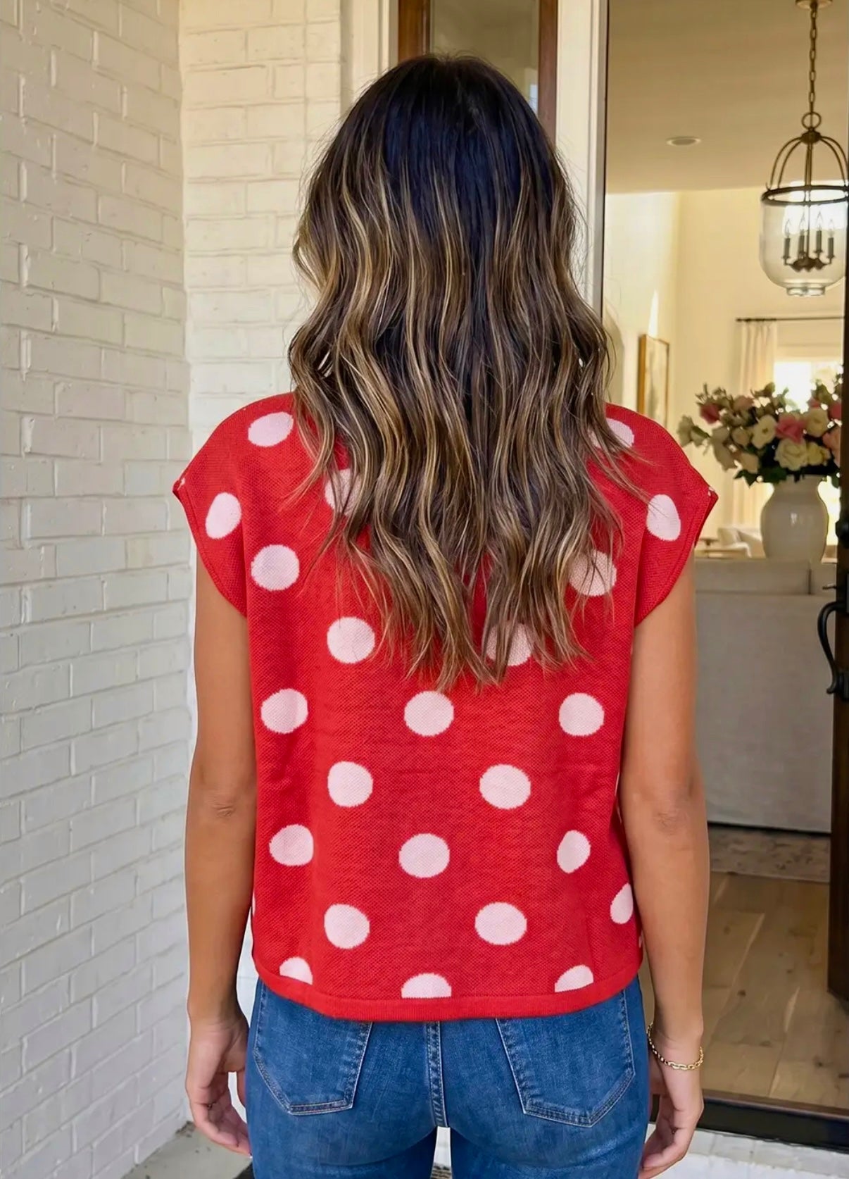 Polka Face Colorblock Dot Knit Top