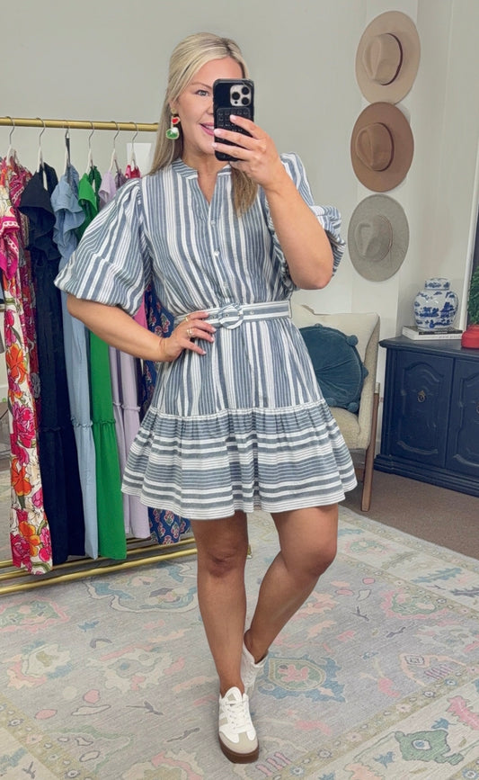 ENTRO: Memories Of Us Stripe Puff Sleeve Mini Dress