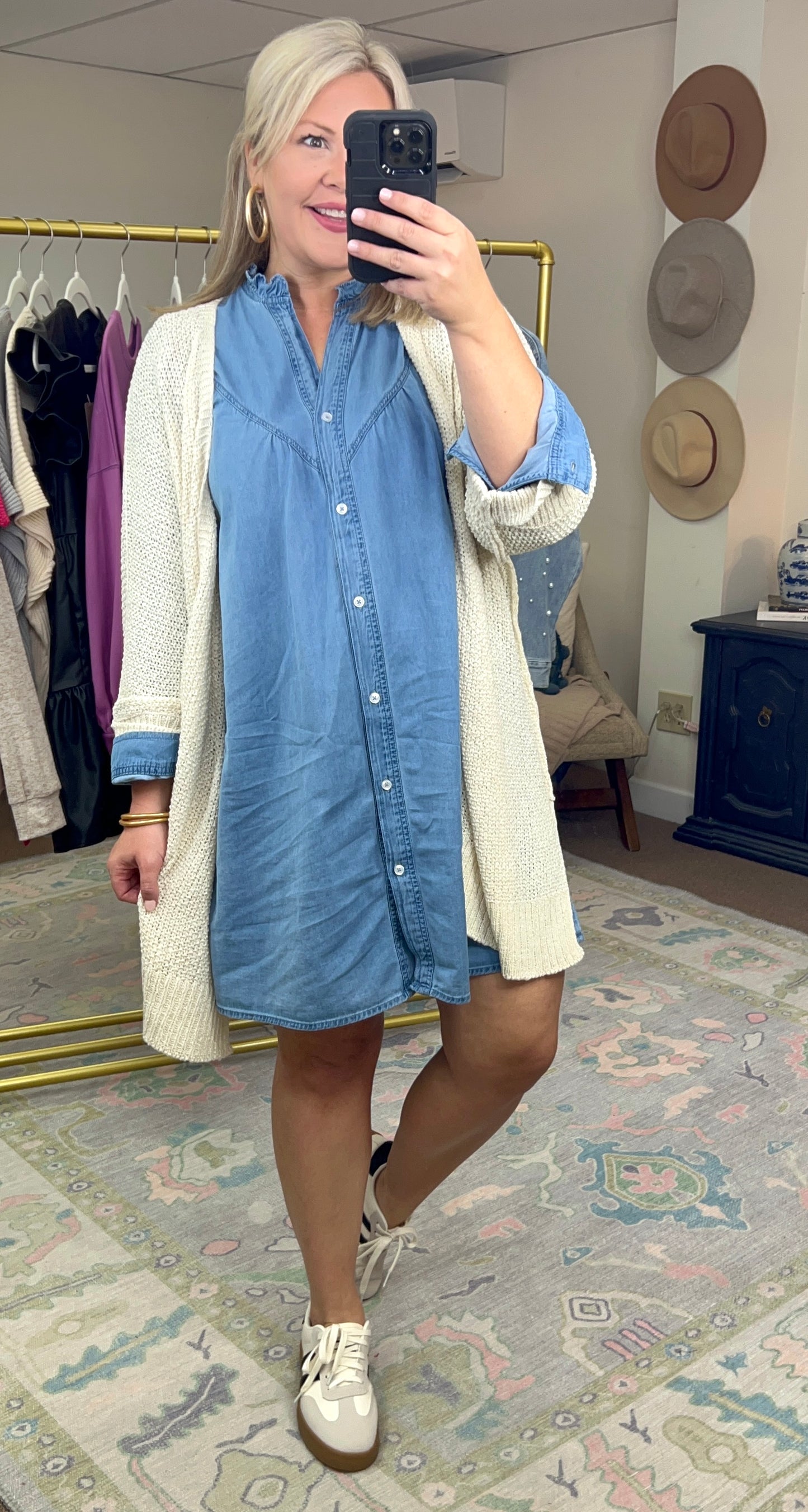 Hey Girl Chambray Ruffle Shirt Dress