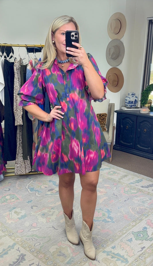 Abstract in Awe Watercolor Print Dress