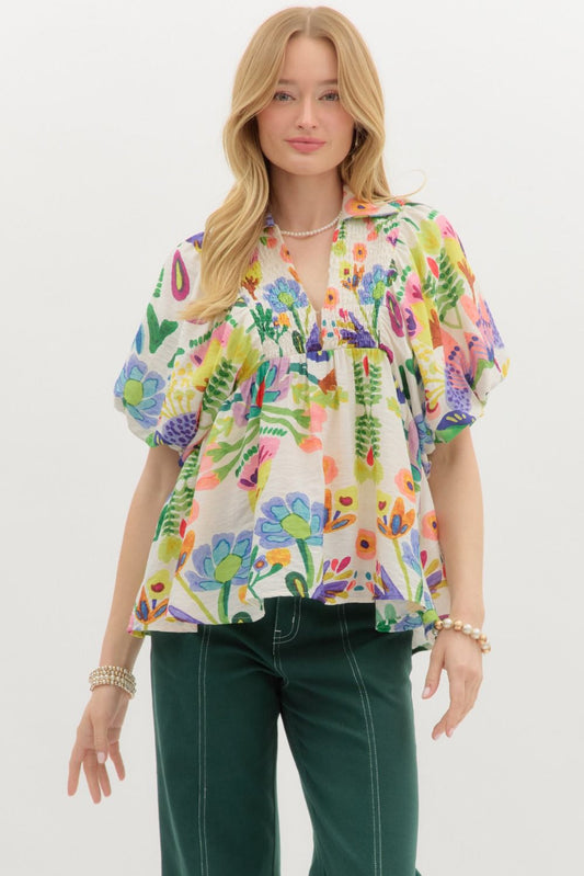 On a Whim Watercolor Print Blouse