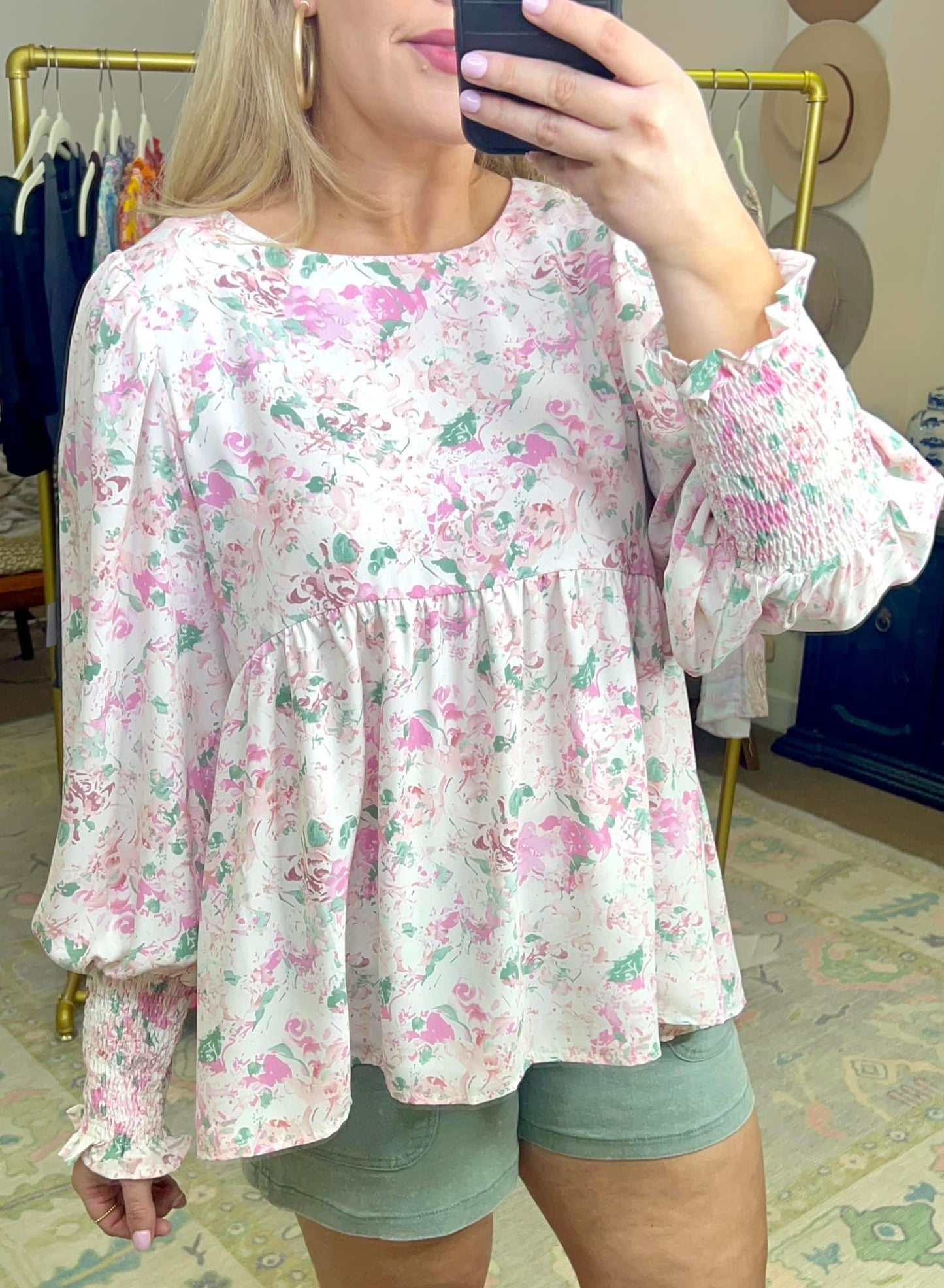 Watercolor Floral Print Baby Doll Top