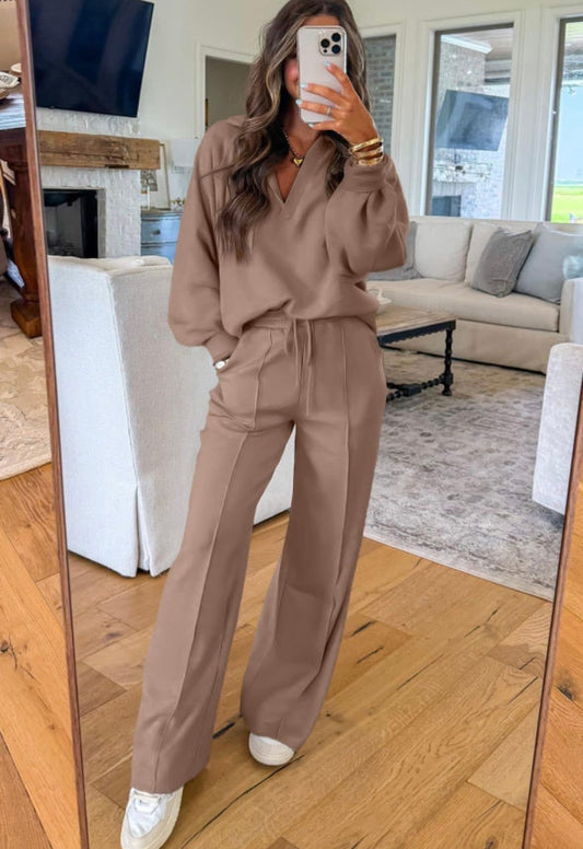 **MORE COLORS** Off Duty Collar Top Lounge Set