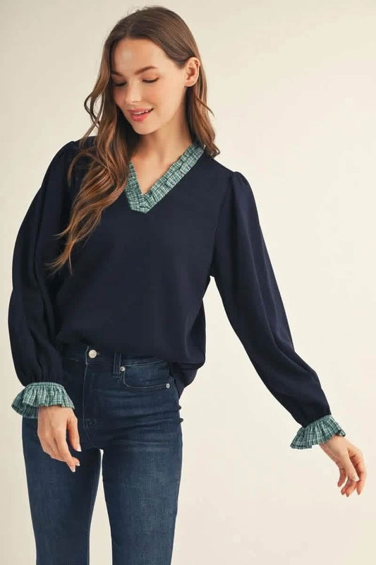 Prep Talk Ruffle Trim Blouse