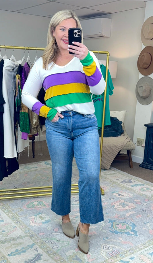 White Mardi Gras Colorblock Stripe Top