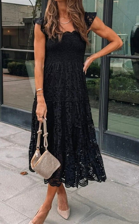 Black Lace Ruffle Nap Dress