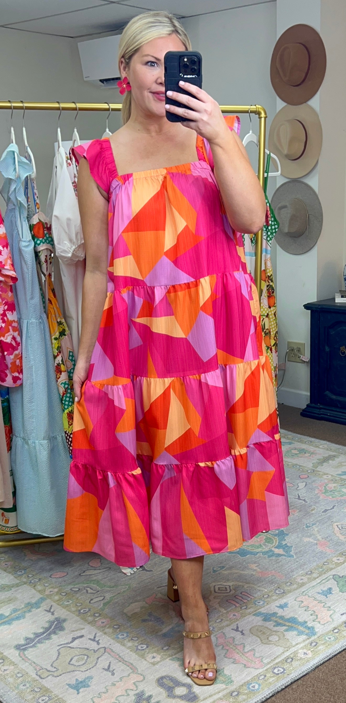 Abstract Print Tiered Nap Dress