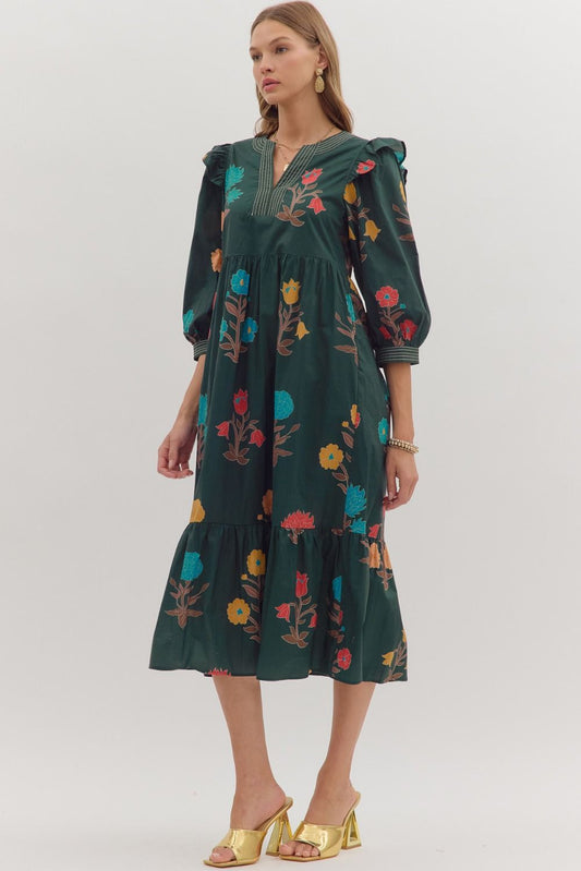 Petals and Poetry Ruffle Midi Dress